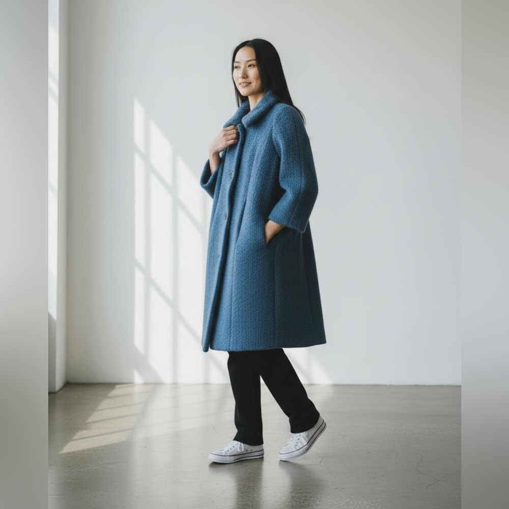 VINTAGE jacket peacoat blue blazer women’s coat, button up, great condition M - Picture 3 of 7